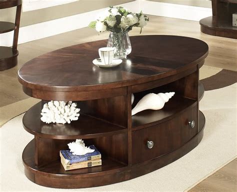 oval shaped wooden coffee table